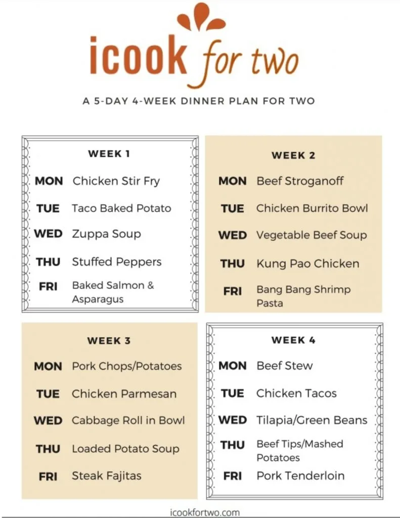 4 week meal plan