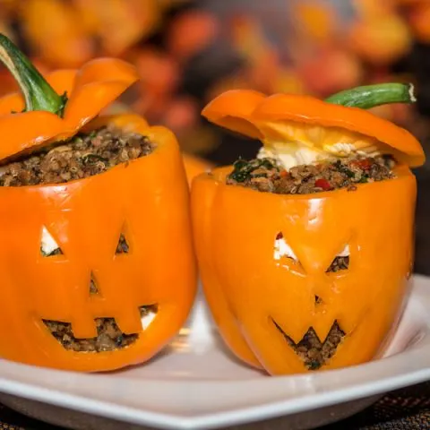 jack-o'-lantern stuffed peppers
