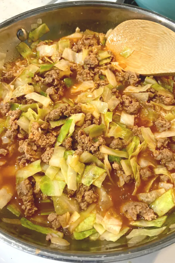 cabbage roll in a bowl simmering