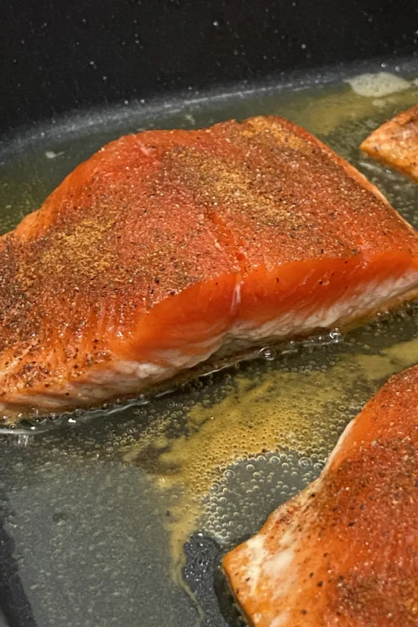 cooking honey garlic salmon skin side down