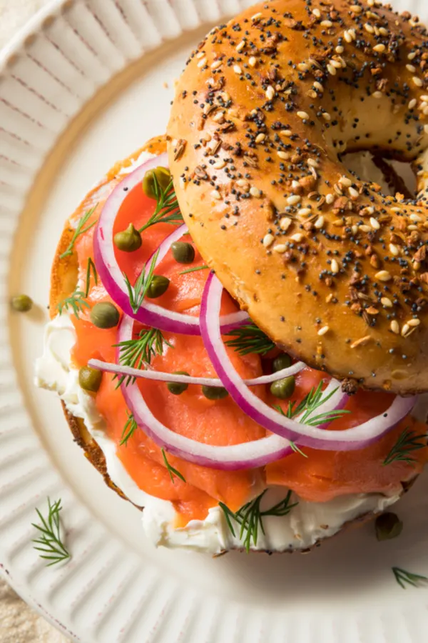 elegant breakfast of smoked salmon bagels