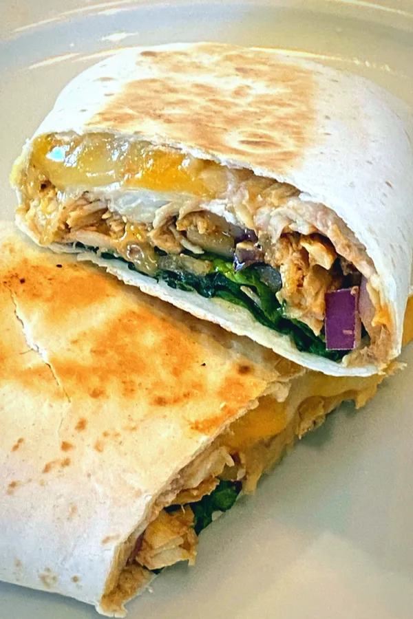 barbecue chicken wrap made with leftover rotisserie chicken
