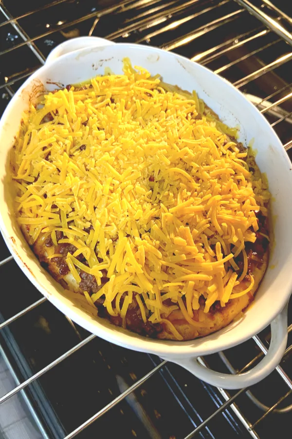 cheese on top of barbecue cheeseburger pie 