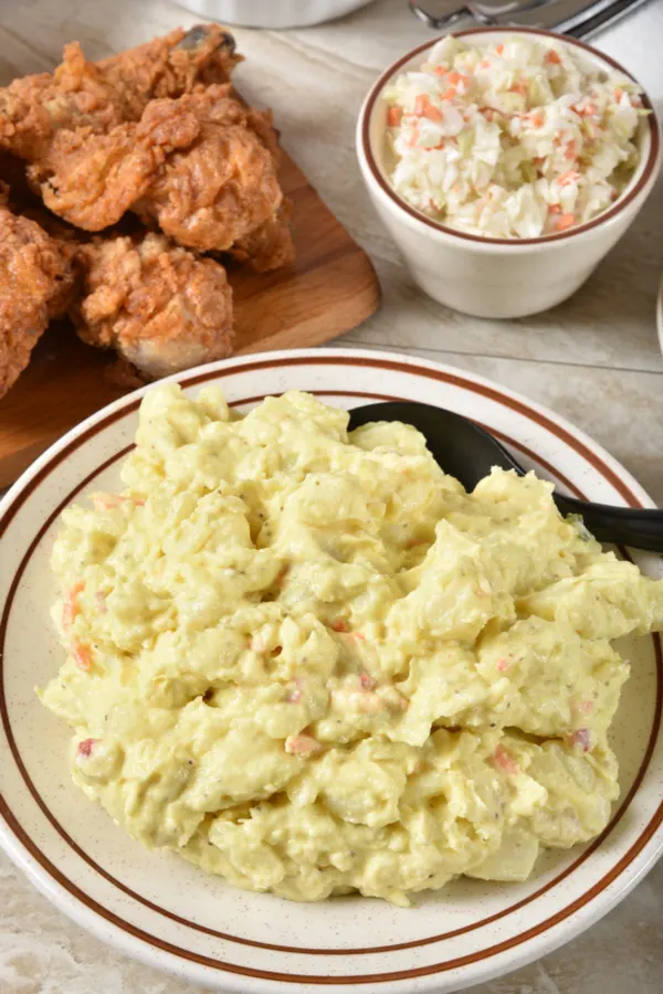 potato salad, fried chicken, coleslaw