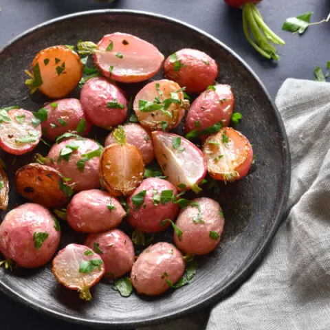 garlic butter roasted radishes