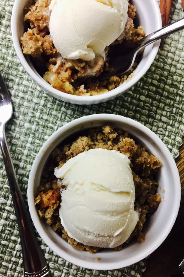 vanilla ice cream on crisp topping 