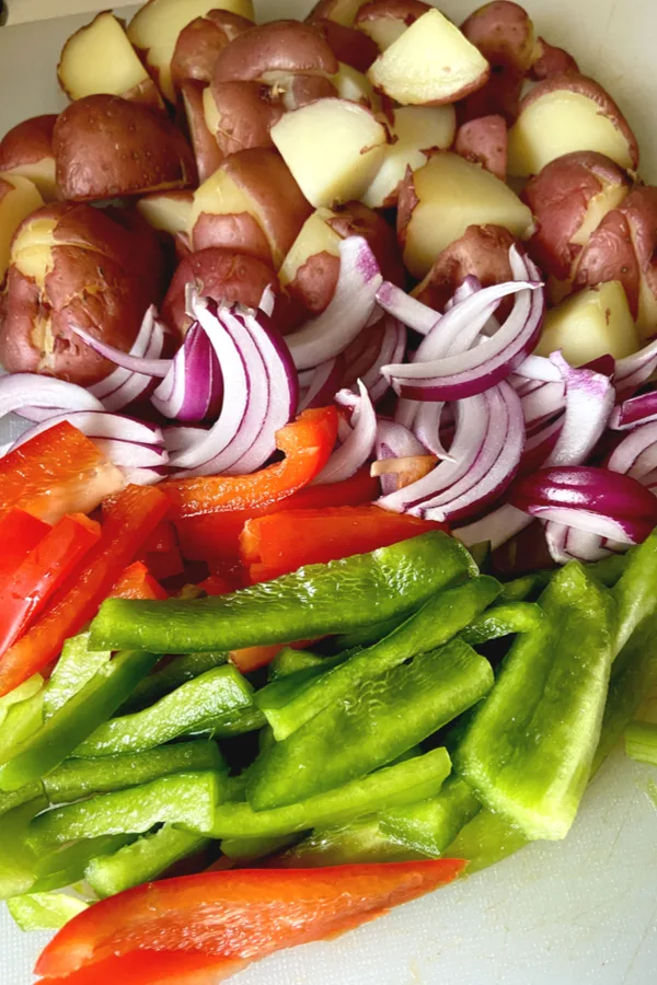 potatoes onions peppers