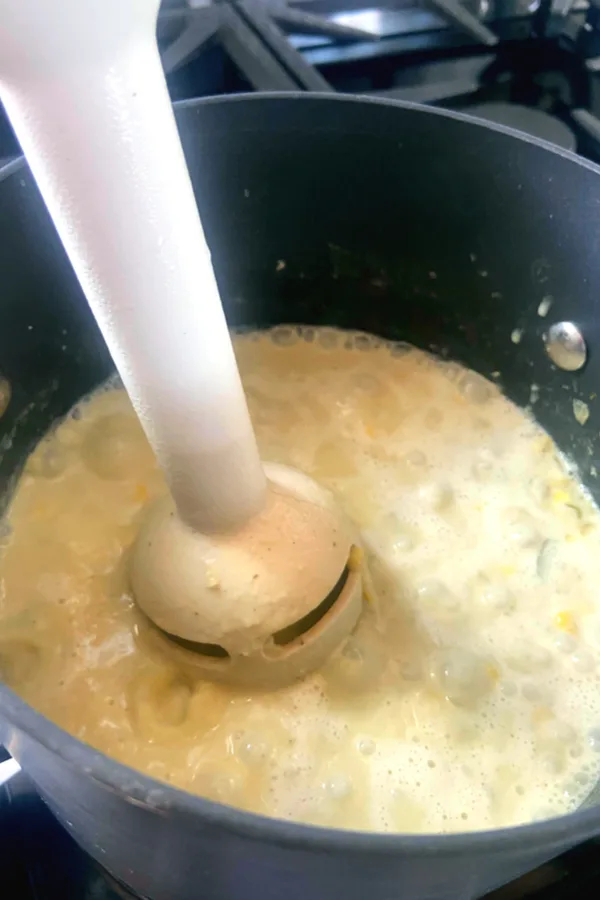 immersion blender in milk and potatoes