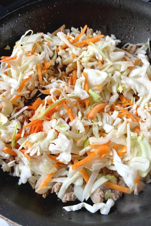 egg roll casserole in a skillet