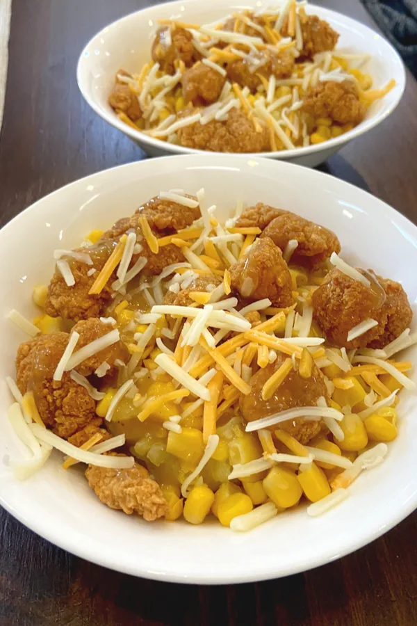 popcorn chicken mashed potatoes bowl