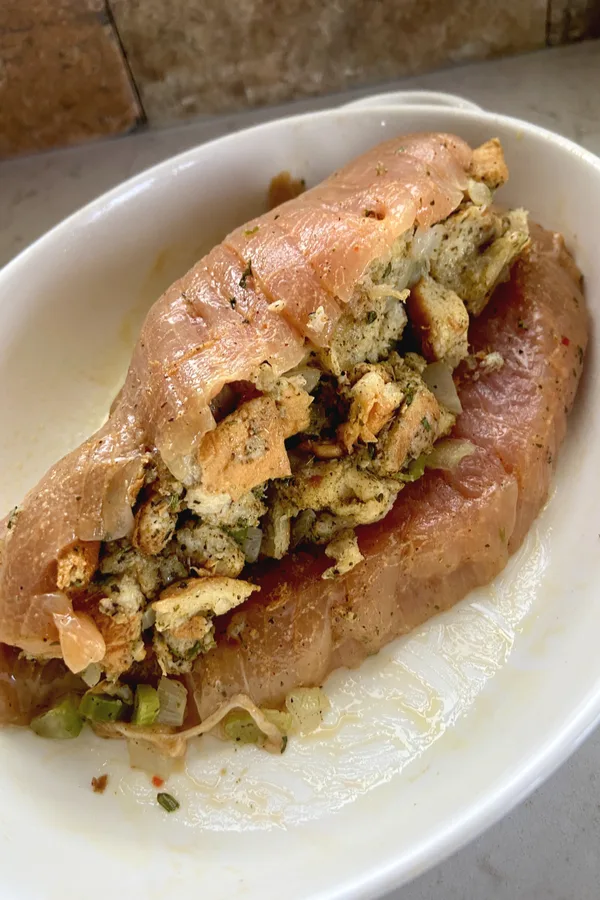 Raw stuffed turkey breast tenderloin