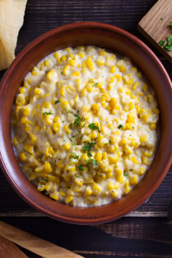 corn casserole in baking dish 