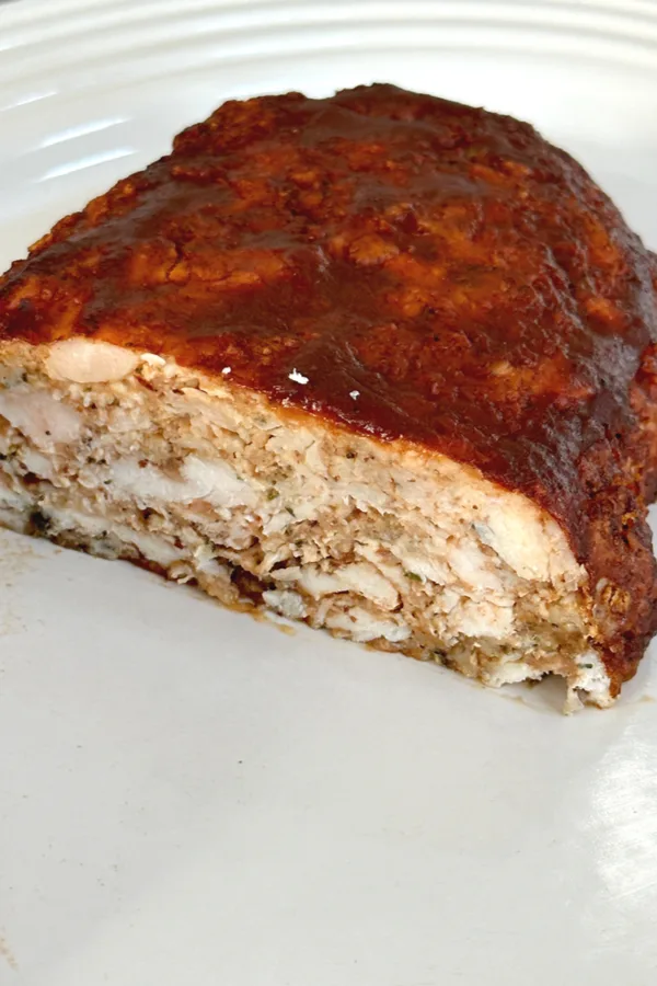 barbecue chicken meatloaf sliced in half