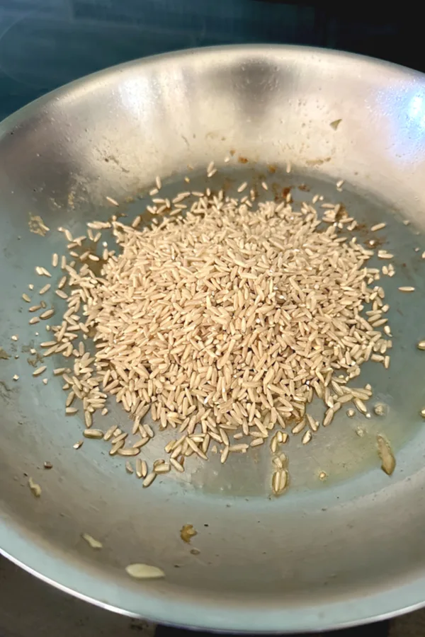 brown rice in skillet