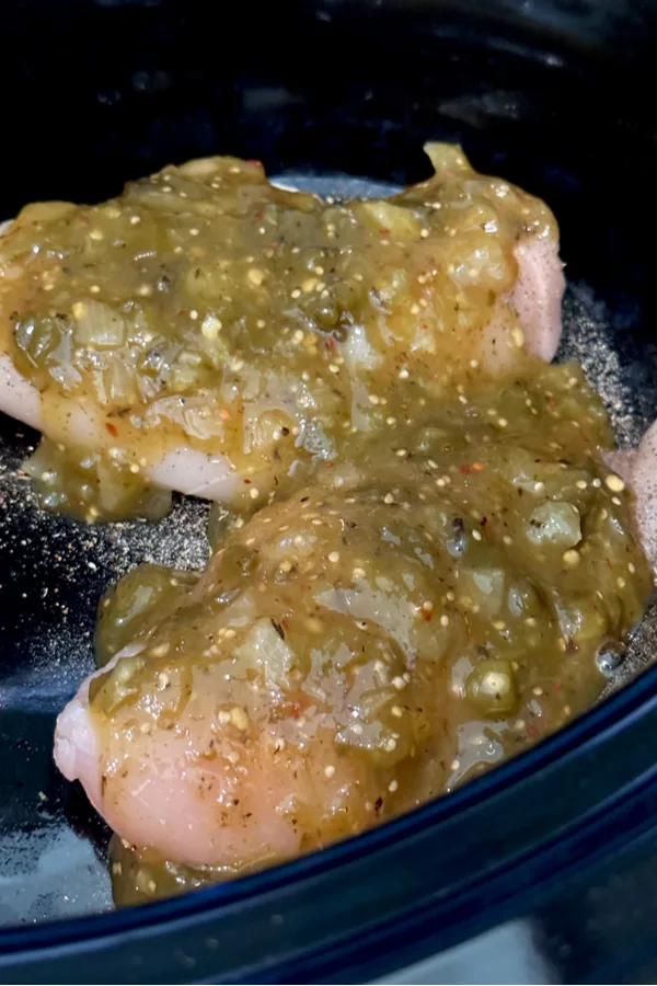 green salsa on meat