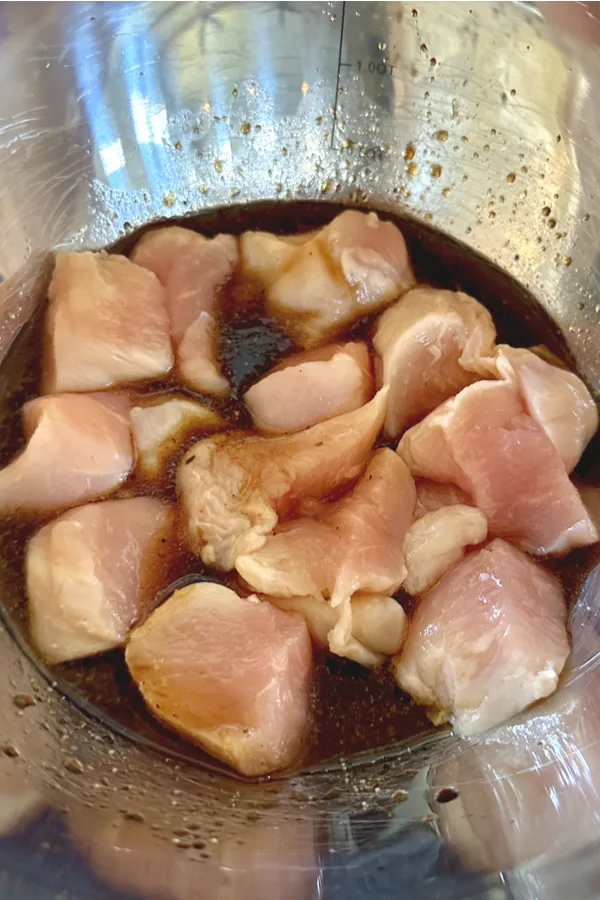 chicken breast pieces in marinade