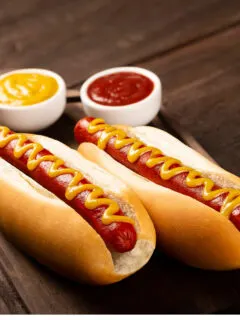 air fryer hot dog with mustard and ketchup