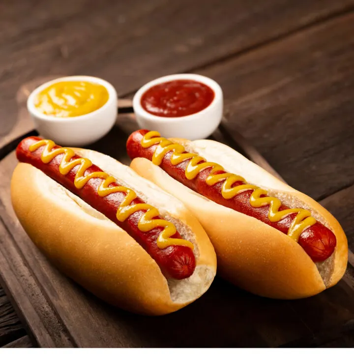 air fryer hot dog with mustard and ketchup