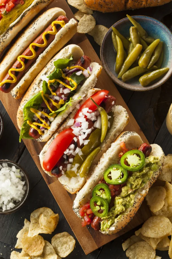 various toppings for hot dogs