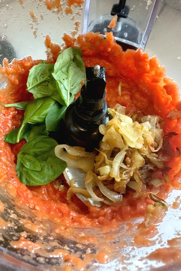 puree tomatoes, onions and basil 