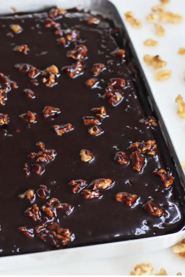 walnuts on chocolate cake