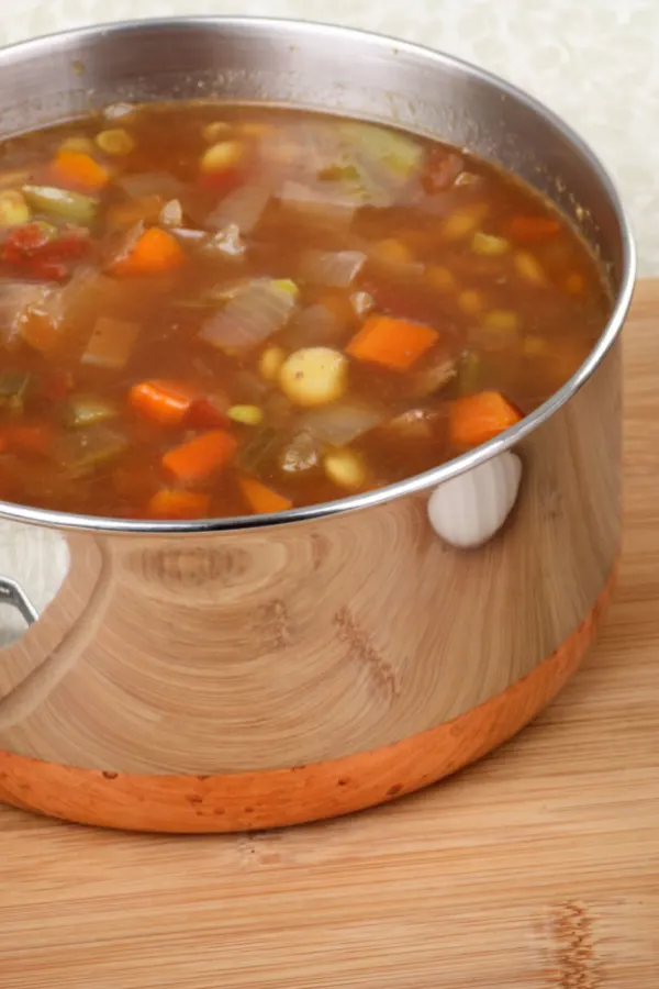 beef vegetable soup in pot