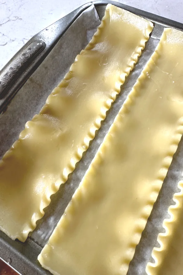 lasagna noodles on baking sheet 