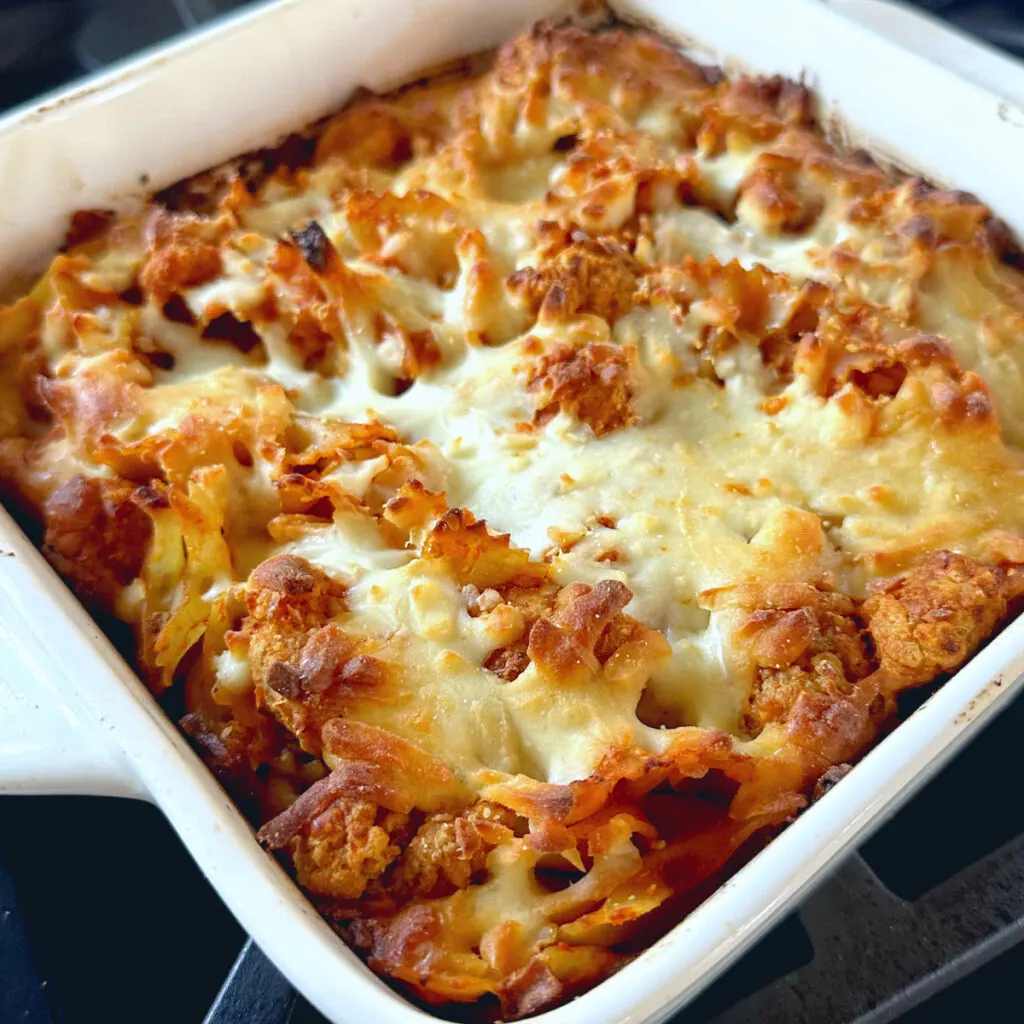 popcorn chicken parmesan casserole