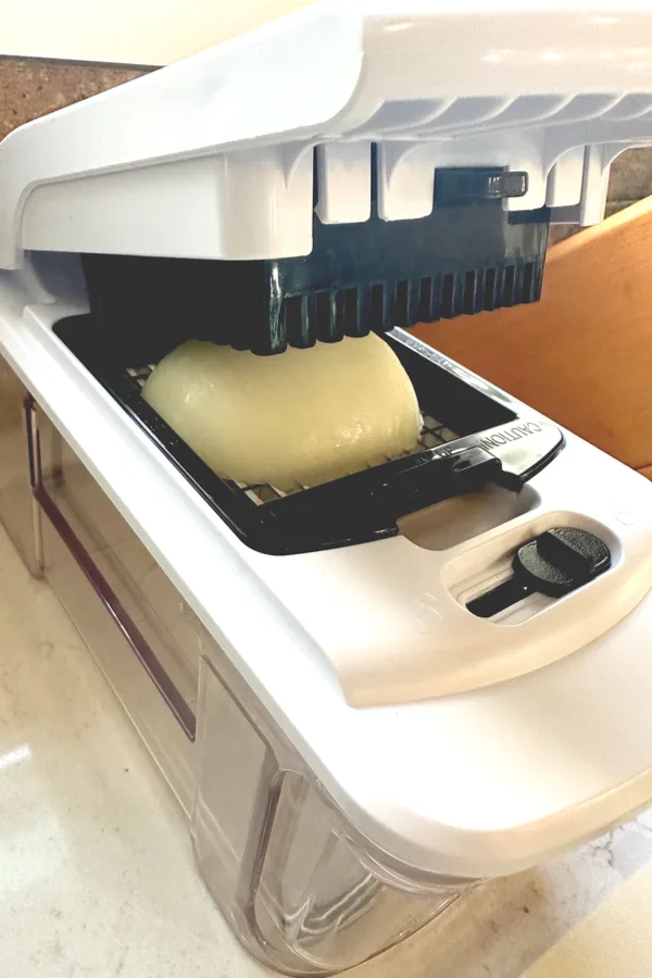 onion in vegetable chopper