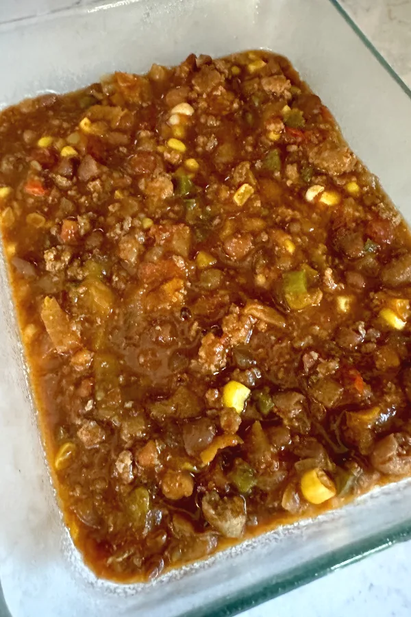 chili in baking dish 