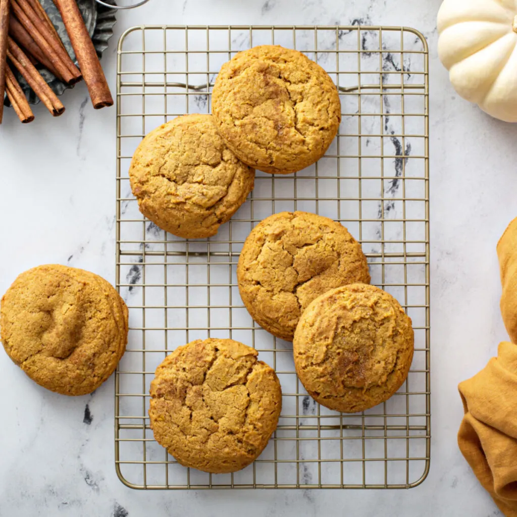 cake mix pumpkin cookies on cooling rack