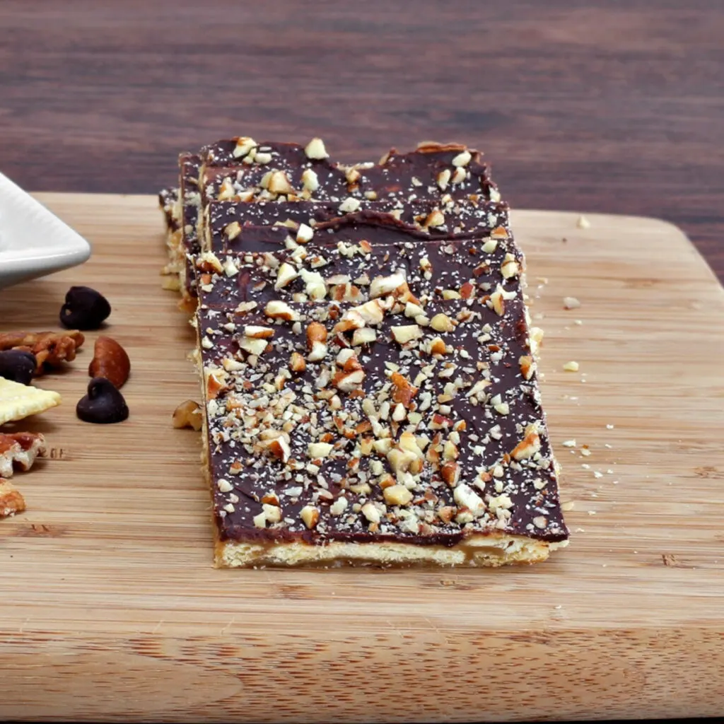 Christmas crack candy on wooden board