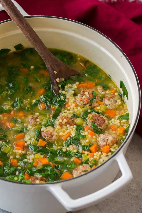 cooking Italian wedding soup