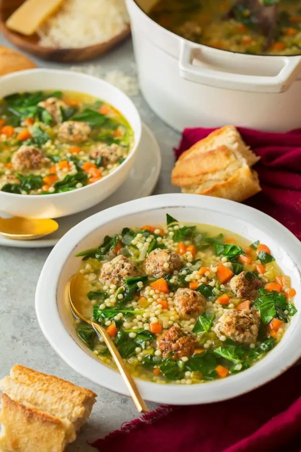 two bowls of Italian wedding soup