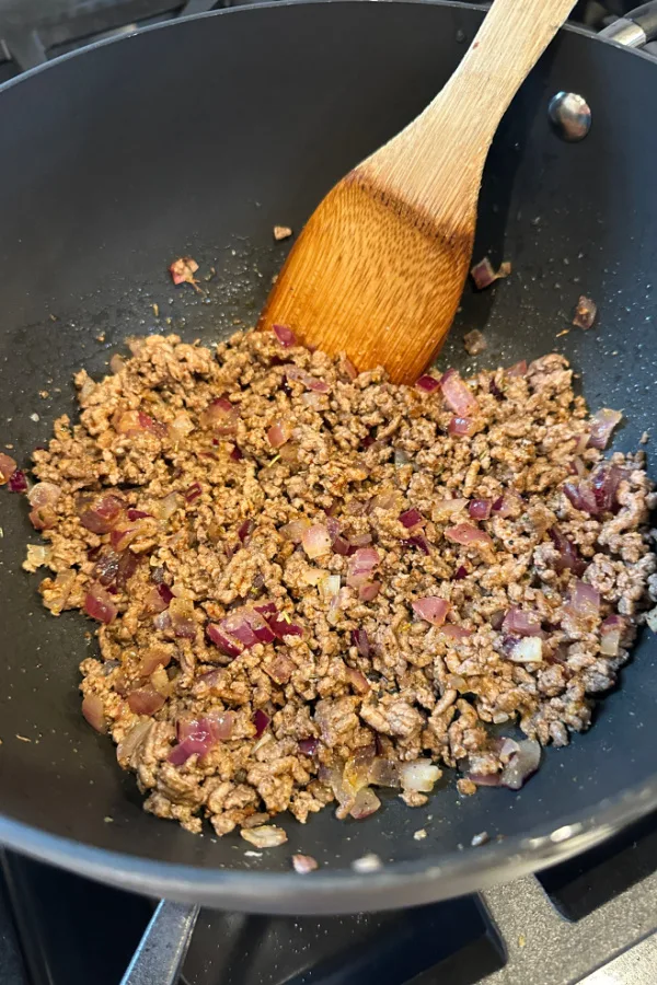 ground beef in skillet 