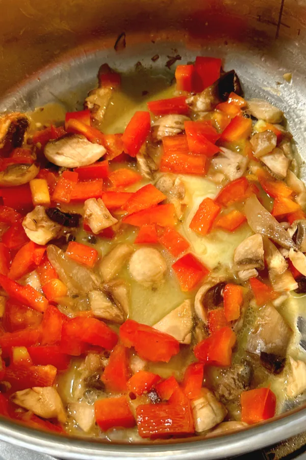 red bell pepper and mushrooms