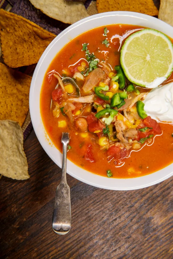 chicken tortilla soup in bowl