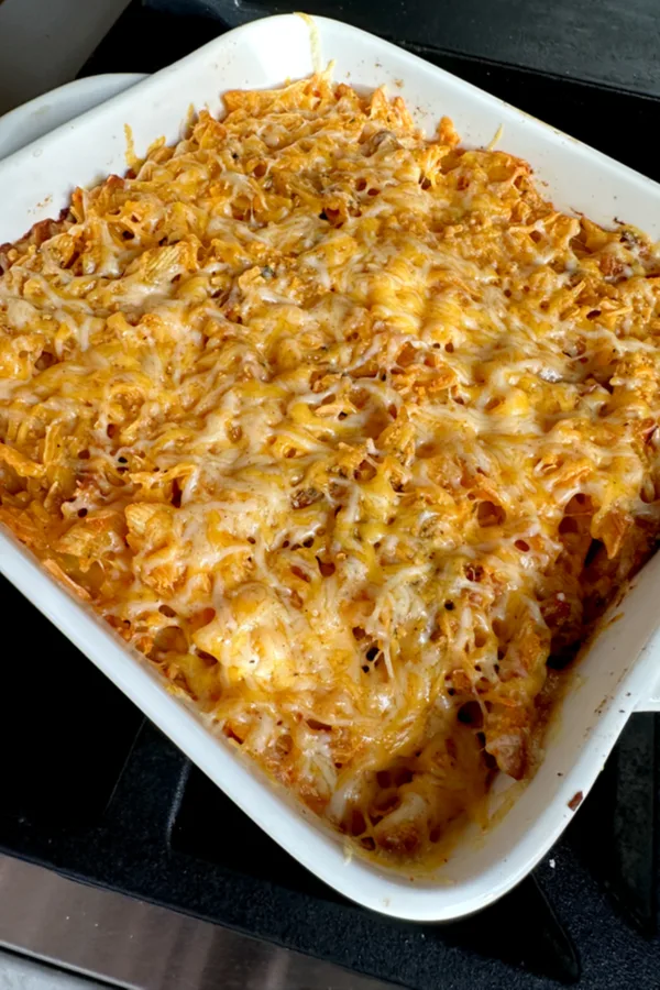 ground beef casserole in baking dish