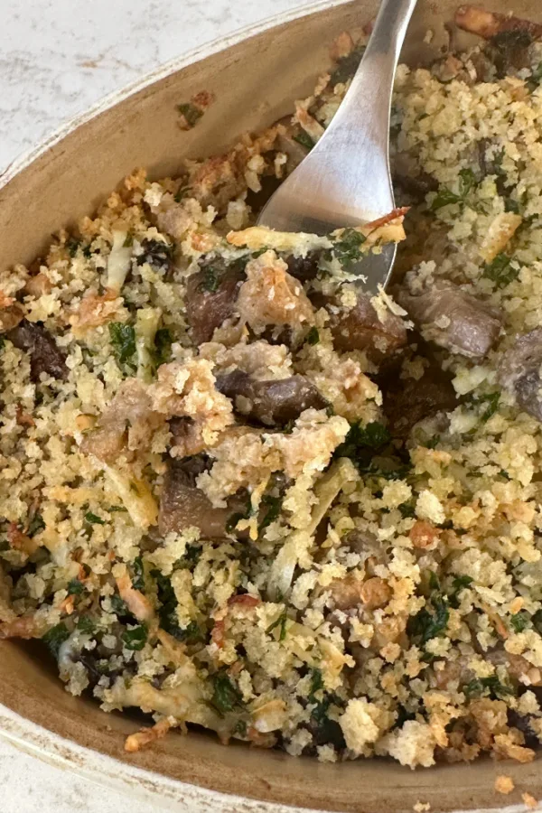 bite of stuffed mushroom casserole