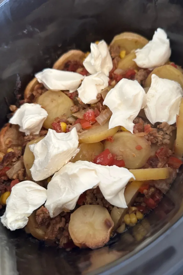 cream cheese on potatoes