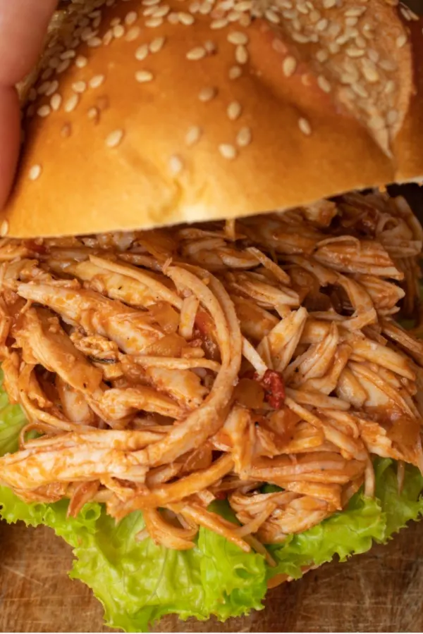 shredded crock pot barbecue ranch chicken sandwich