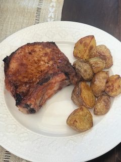 glazed pork chops and potatoes