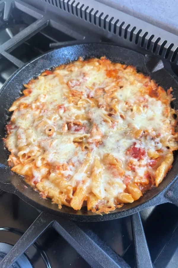 tuna pasta bake in skillet