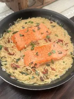 sun-dried tomato salmon and orzo