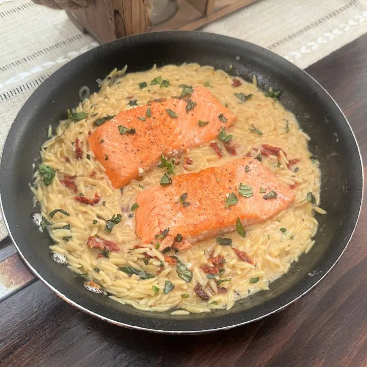 sun-dried tomato salmon and orzo