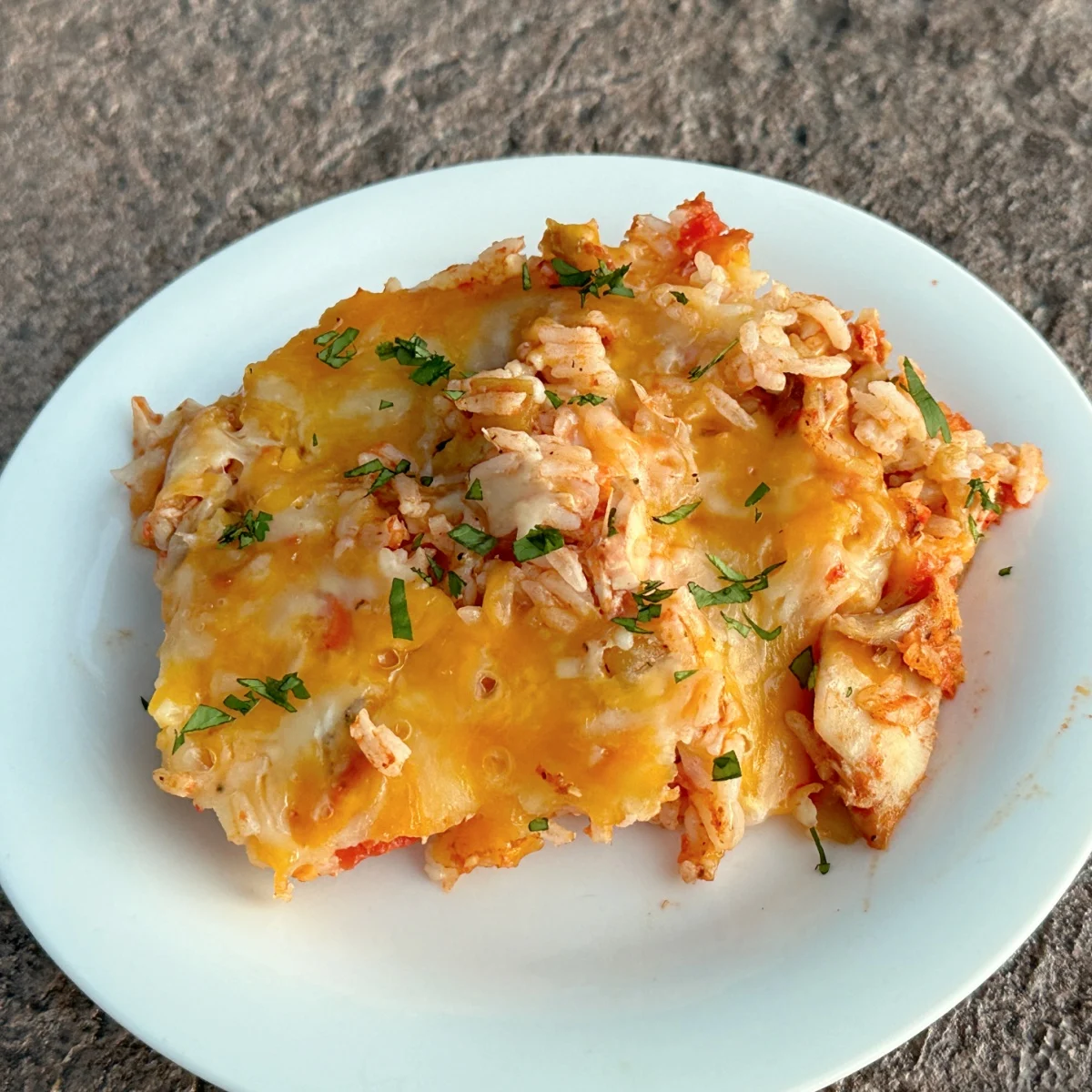 Tex Mex Chicken skillet serving on white plate