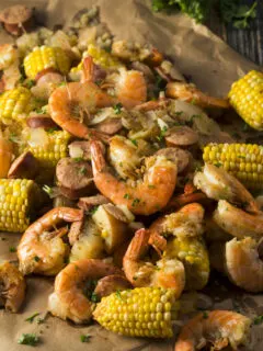 shrimp boil on butcher paper